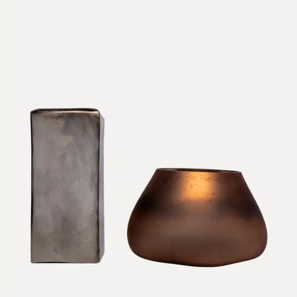 Ваза 29x26 см, стекло, металл, бронзовый