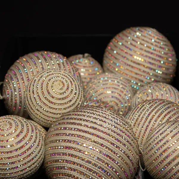 Шар D10 см с кристаллами и плетеным шнуром, пластик, стекло, белый, радужный