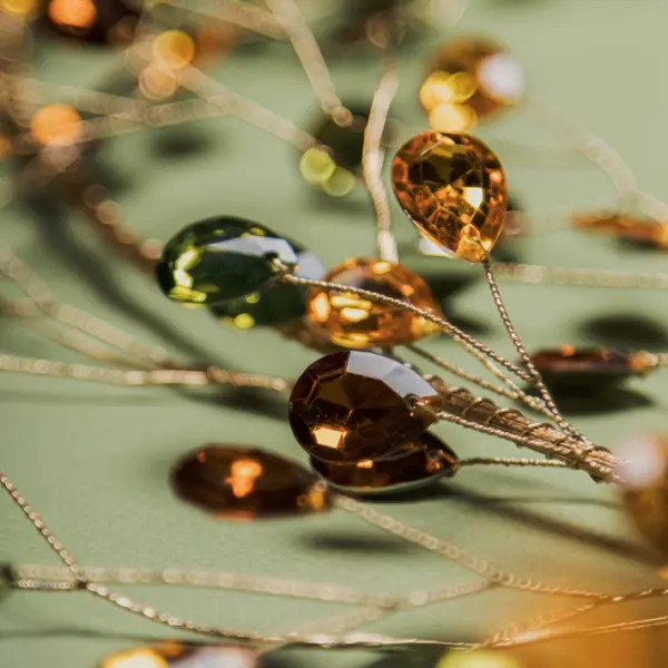 Гирлянда L120 см из кристаллов, акрил, золотой, зеленый, коричневый