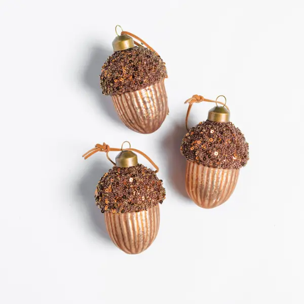 Подвес ЖЕЛУДЬ H8 см, стекло, зеленый, коричневый