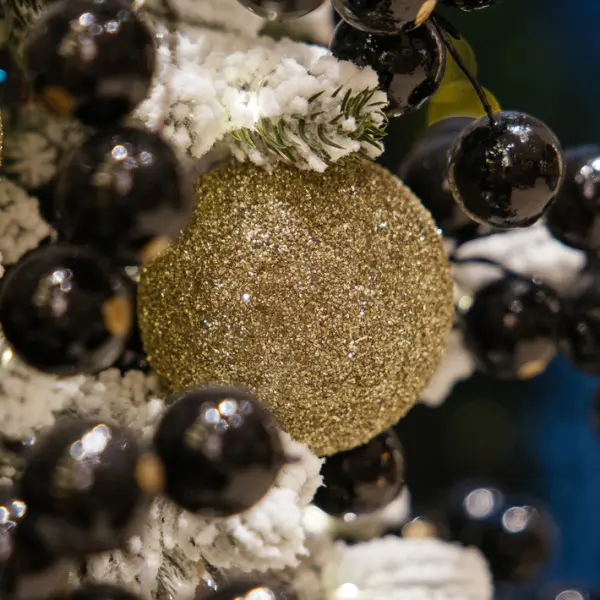 Шар D8 см с глиттером, стекло, золотой