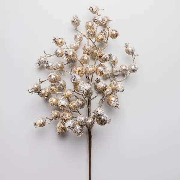 Ветвь ягодная H73 см с блестками, пластик, шампань