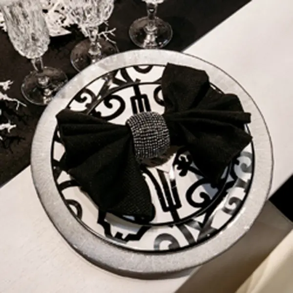 Кольцо для салфеток с кристаллами D5 см, пластик, чёрный, серебряный