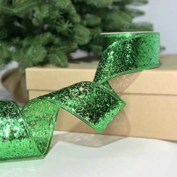 Лента с пайетками, W6,3 см, L10 м, полиэстер, зеленый