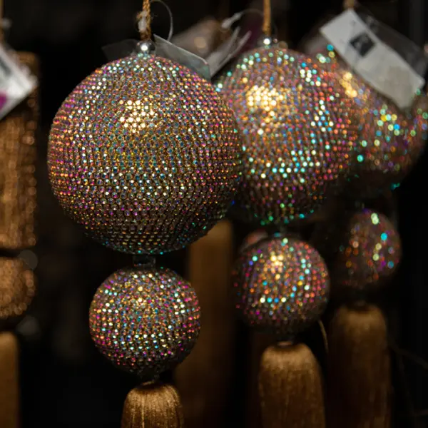 Подвес с кристаллами и кистью, D5, 10 см, L50 см, металл, стекло, золотой, радужный