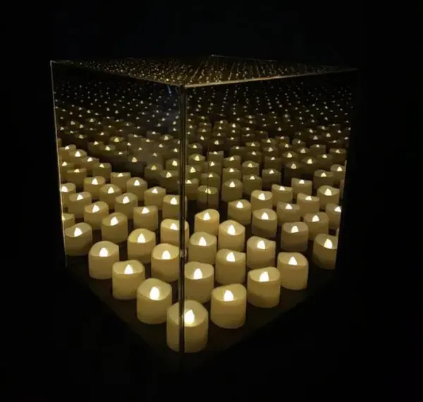 Подсвечник БЕСКОНЕЧНОСТЬ на 16 свечей 25х25х28 см, стекло, дерево, серый