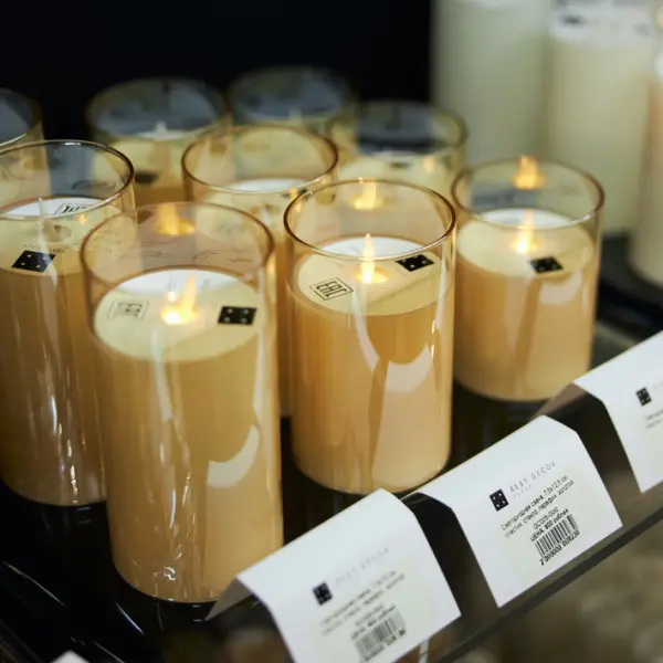 Светодиодная свеча 7,5х15 см, пластик, стекло, парафин, золотой