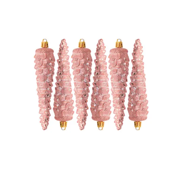 Подвесы в наборе ШИШКИ H14 см, 6 шт, пластик, светло-розовый