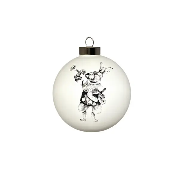 Шар с принтом ЗАЯЦ С ТРУБОЙ D10 см, стекло, белый, чёрный