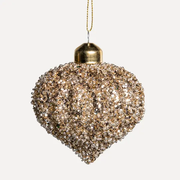 Подвес ЛУКОВИЦА с глиттером H8 см, стекло, золотой