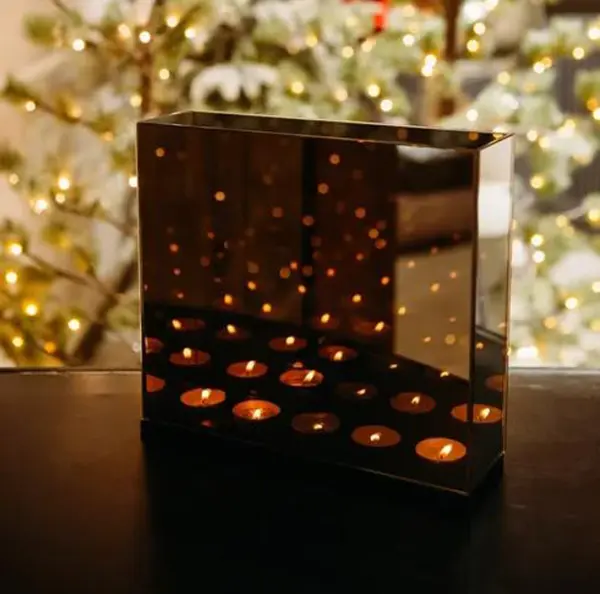 Подсвечник БЕСКОНЕЧНОСТЬ на 5 свечей 28х8х25 см, стекло, дерево, серый