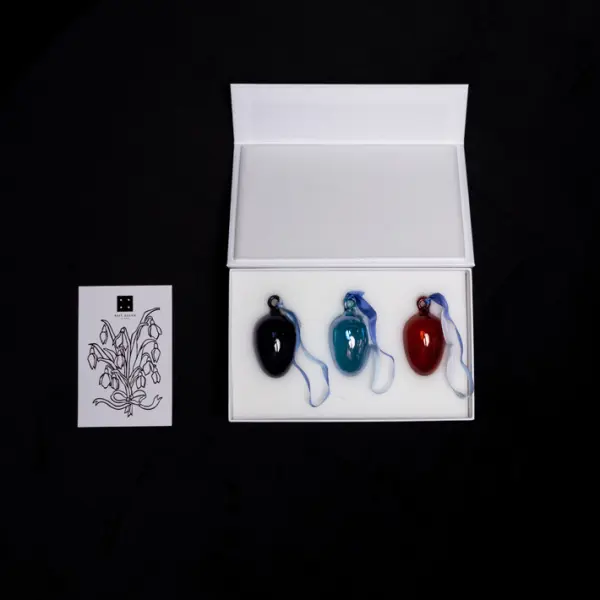 Набор украшений ручной работы ЯЙЦА, H6 см, 3 шт, коричневый, голубой, синий