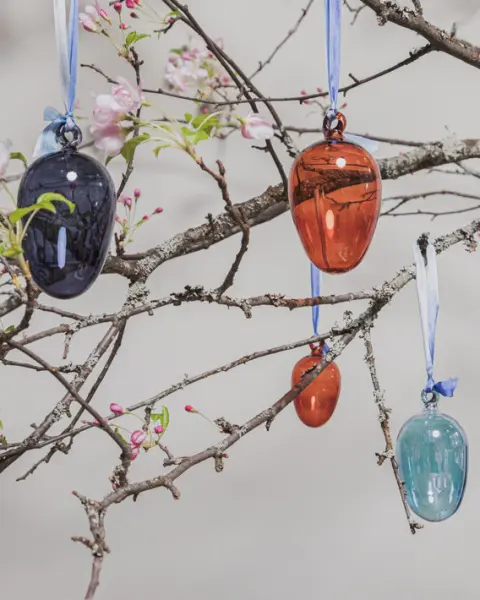 Набор украшений ручной работы ЯЙЦА, H8 см, 3 шт, коричневый, голубой, синий