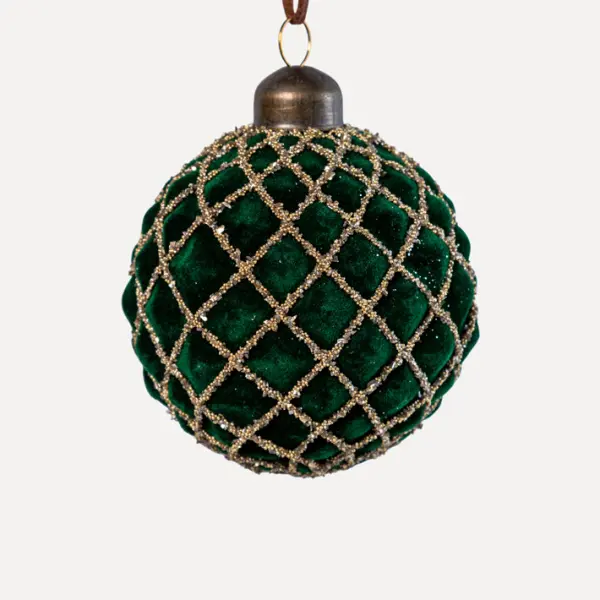 Шар D8 см, стекло, флок, зеленый, золотой Шар D8 см, стекло, флок, зеленый, золотой