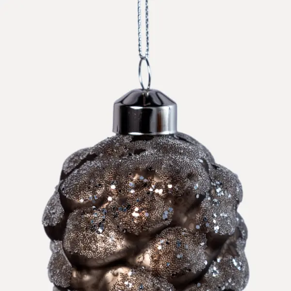 Подвес ШИШКА 6x12 см с блестками, стекло, серый