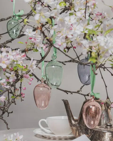 Набор украшений ручной работы ЯЙЦА, H8 см, 3 шт, мятный, розовый, голубой