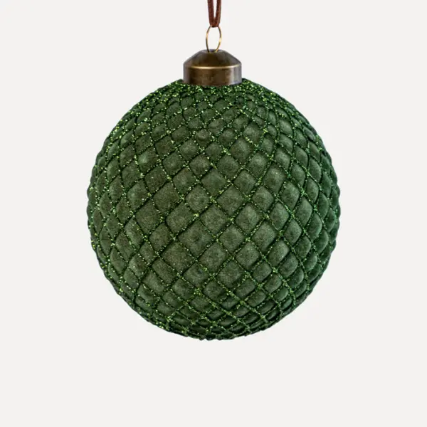 Шар D10 см, стекло, флок, темно-зеленый Шар D10 см, стекло, флок, темно-зеленый