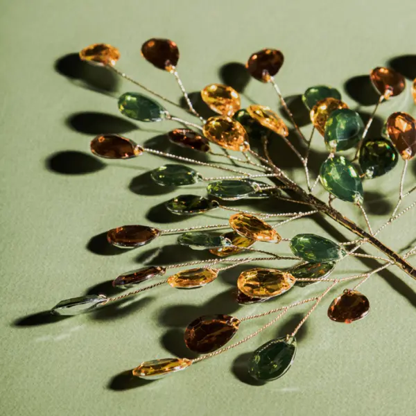 Подвес ВЕТКА L15 см из кристаллов, акрил, золотой, зеленый, коричневый