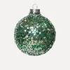 Шар с пайетками D8 см, стекло, зелёный