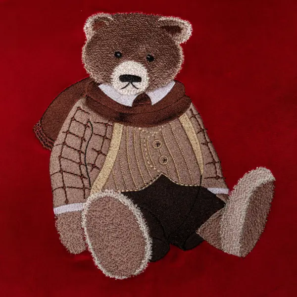 Подушка с вышивкой МИШКА, 50х50 см, текстиль, красный