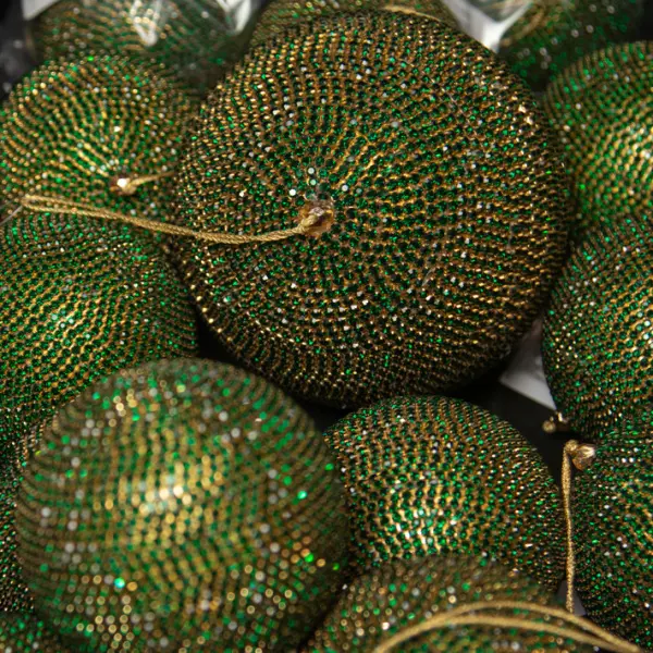 Шар D12 см c кристаллами, пластик, стекло, зеленый