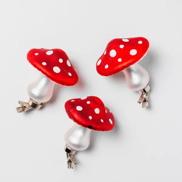 Подвес на прищепке ГРИБ 9x11 см, стекло, белый, красный