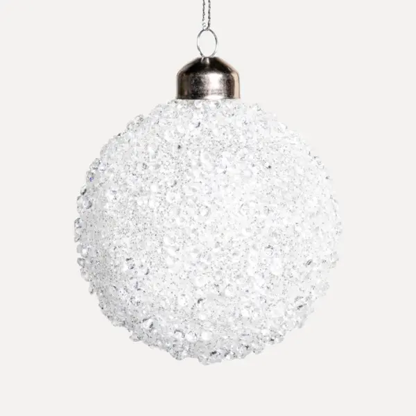Шар с глиттером D12 см, стекло, белый