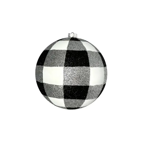 Шар в клетку D12 см, блестки, пластик, белый, черный