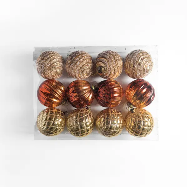 Шары в наборе D10 см, 12 шт, пластик, медный, золотой, коричневый