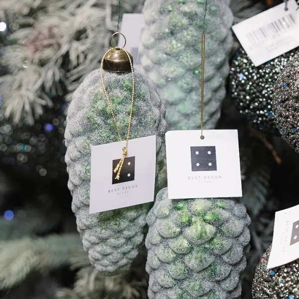 Подвес ШИШКА H12 см, стекло, зеленый