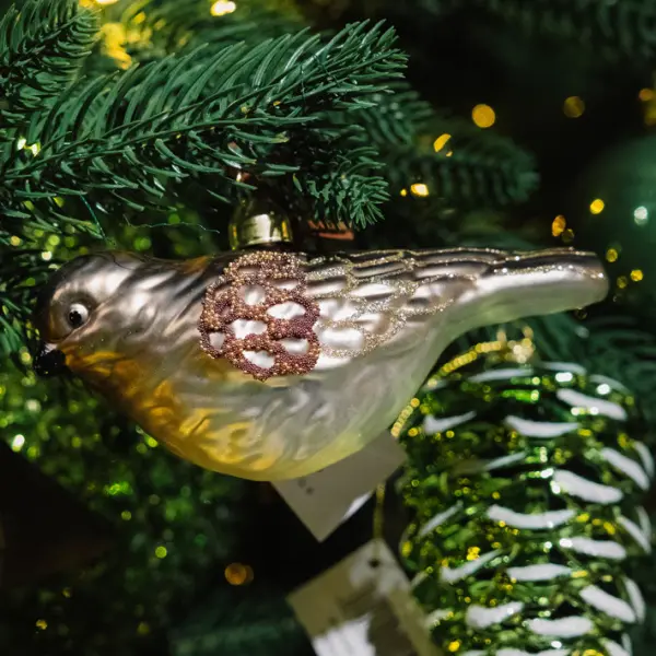 Подвес ПТИЦА 13х6 см, стекло, золотой