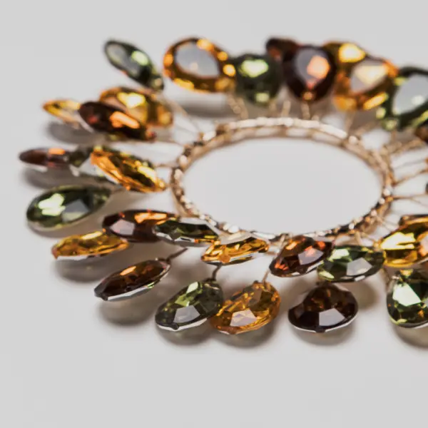 Подвес КОЛЬЦО D12 см из кристаллов, акрил, золотой, зеленый, коричневый