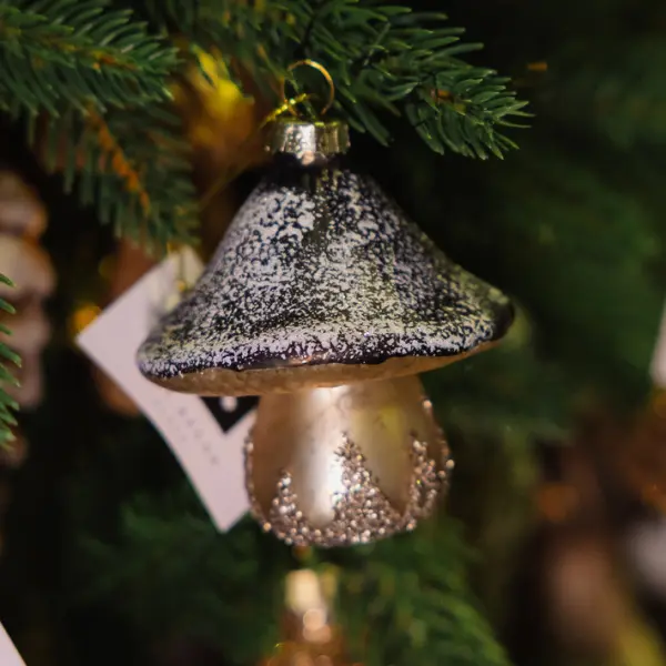 Подвес ГРИБ H8 см, стекло, серебряный