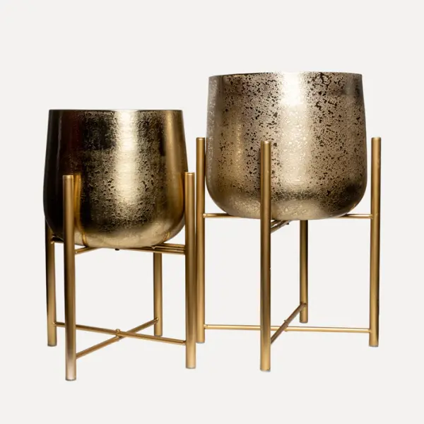 Набор из 2-х кашпо с подставками 31x47, 28x41 см, металл, золотой