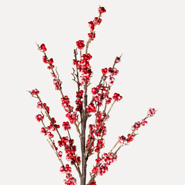 Ветвь ягодная H99 см, заснеженная, пластик, красный