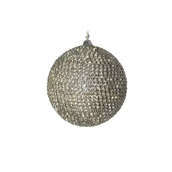 Шар c кристаллами D8 см, пластик, стекло, серебряный