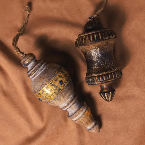 Подвес 7x20 см, дерево, серый, золотой