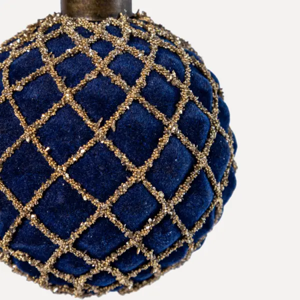 Шар D8 см, стекло, флок, синий, золотой Шар D8 см, стекло, флок, синий, золотой