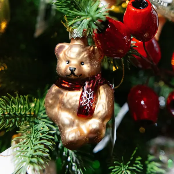 Подвес МИШКА 5х4х9 см, стекло, темно-золотой