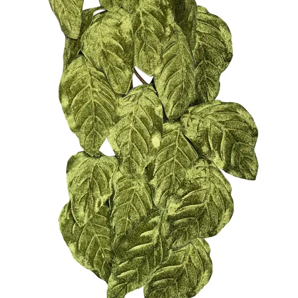 Ветка с листьями L140 см, бархат, оливковый