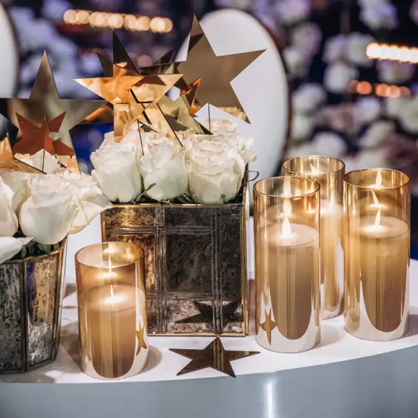 Светодиодная свеча 7,5х15 см, пластик, стекло, парафин, золотой