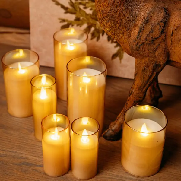 Светодиодная свеча 4,8х8 см, пластик, стекло, парафин, золотой