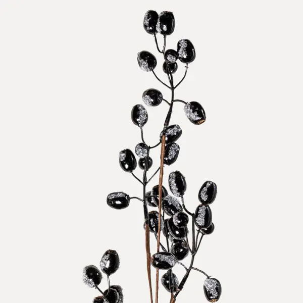 Ветвь ягодная ШИПОВНИК H76 см, заснеженная, пластик, черный