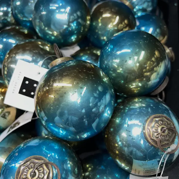 Шар D8 см, стекло, медный, синий