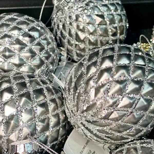 Шар D8 см, стекло, серебряный