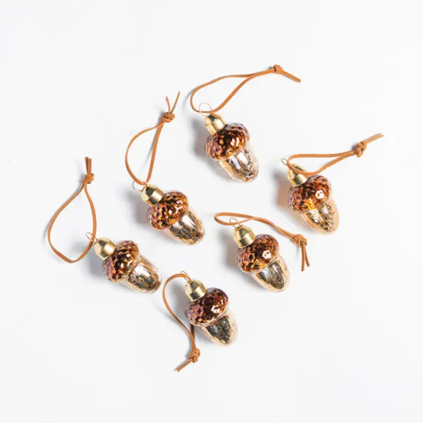 Подвесы в наборе ЖЕЛУДИ, H5 см, 6шт, стекло, темное золото