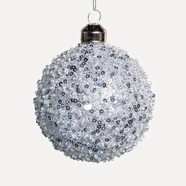 Шар с глиттером D12 см, стекло, голубой
