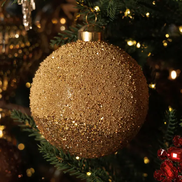 Шар с глиттером D10 см, стекло, золотой