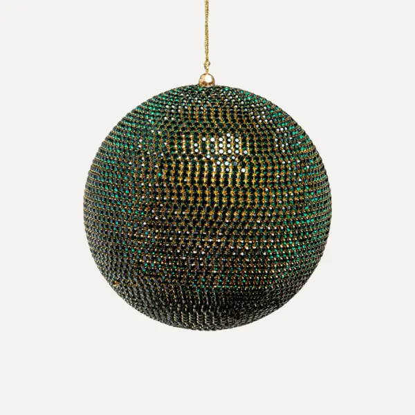 Шар с кристаллами D8 см, пластик, стекло, зеленый