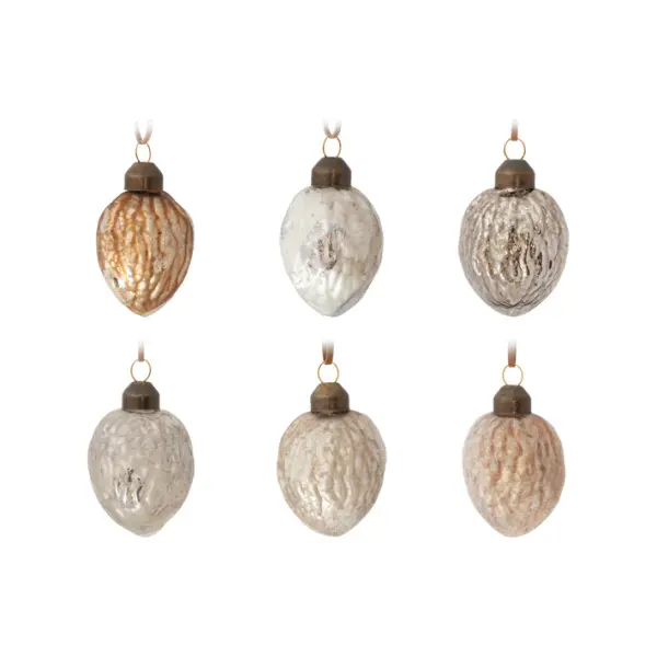 Подвесы в наборе ШИШКИ, H6 см, 6шт, стекло, серебряный, коричневый, шампань